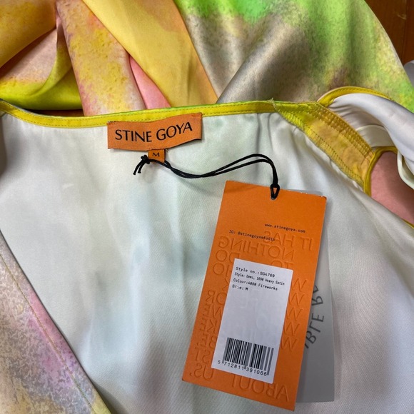 NWT Stine Goya Hedy Satin‎ Fireworks Print Draped Sleeveless Dress Size M - Picture 4 of 16